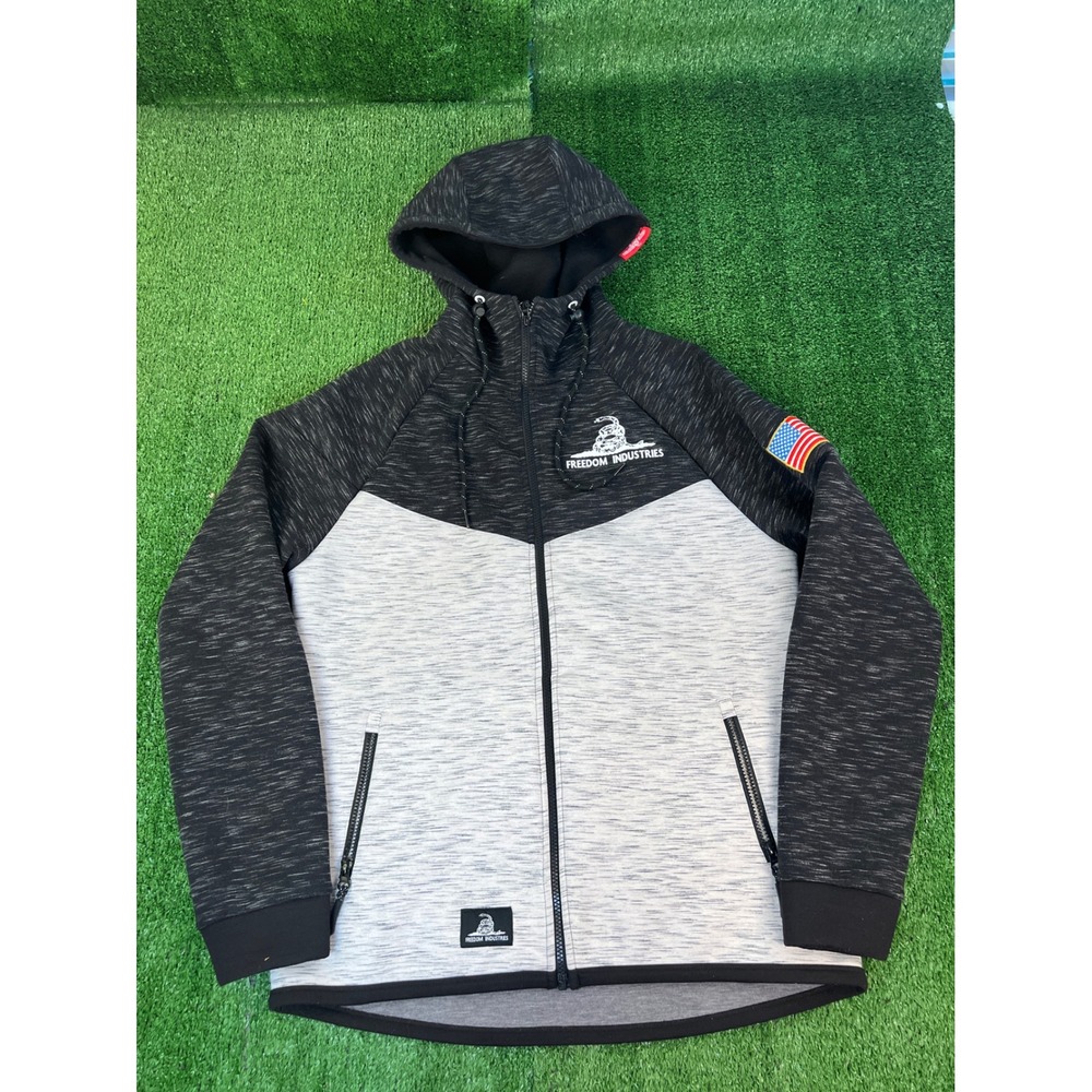 Freedom Industries Mens Gadsden Flag Space Dye Full Zip Hoodie Black Grey Large